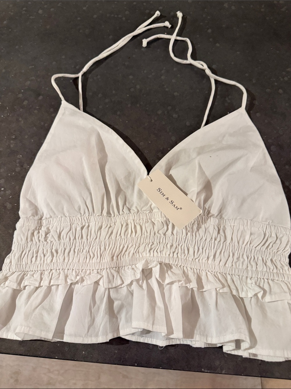 White Smocked Ruffle Halter Bandeau